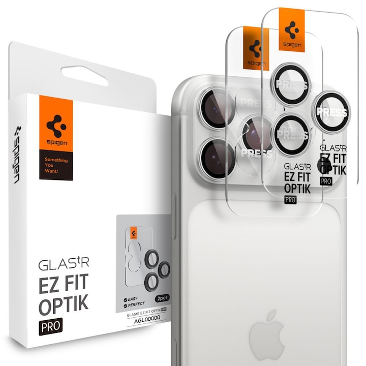 Folie Camera pentru iPhone 17 Pro Max/iPhone 17 Pro/iPhone 16 Pro Max/iPhone 16 Pro (set 2) - Spigen Glas.tR Optik EZ Fit Pro - Silver