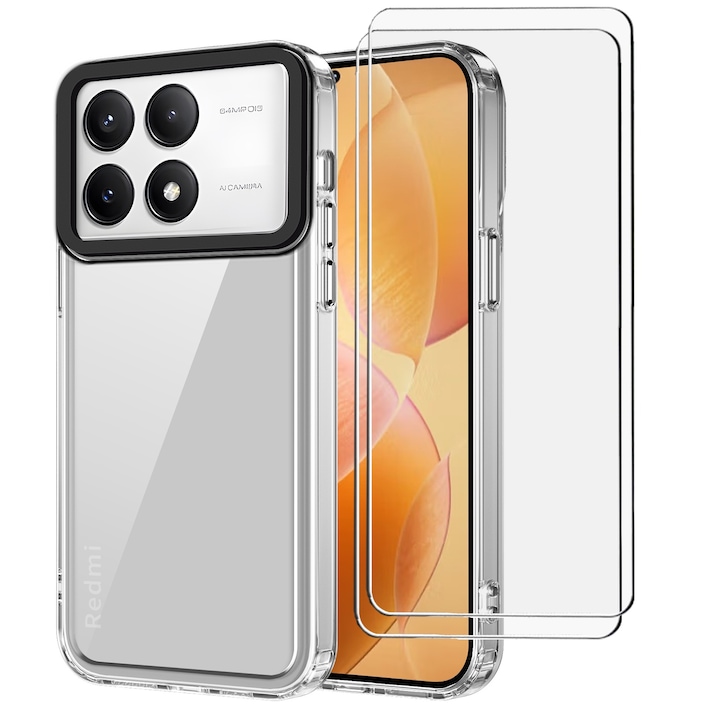 Husa pentru Xiaomi Redmi Note 13 Pro 5G/Poco X6, Husa telefon rezistenta la socuri si 2 folie securizata, transparenta