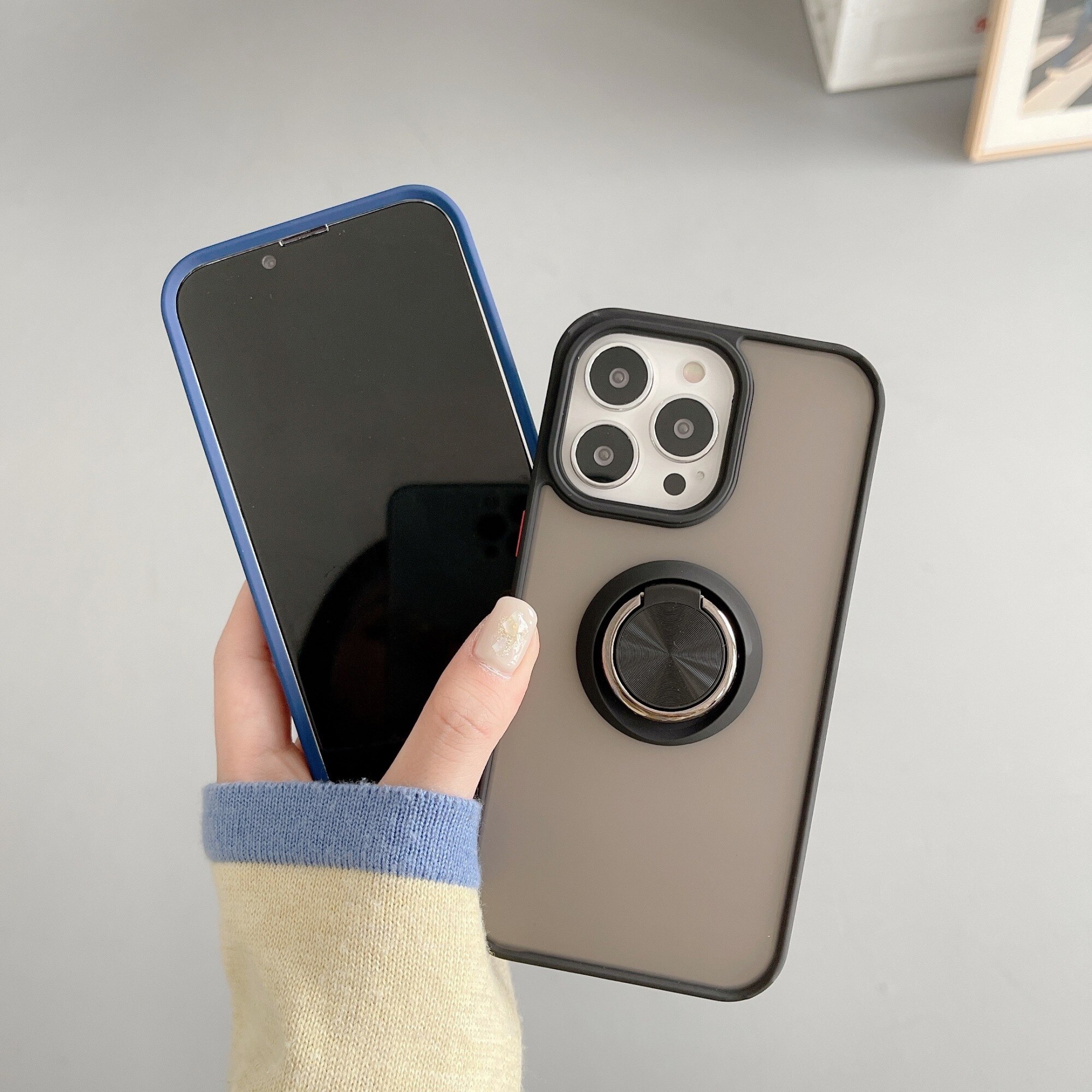 Husa de protectie Flippy compatibila cu Apple iPhone 13 Pro, Defender cu prindere inel, Negru