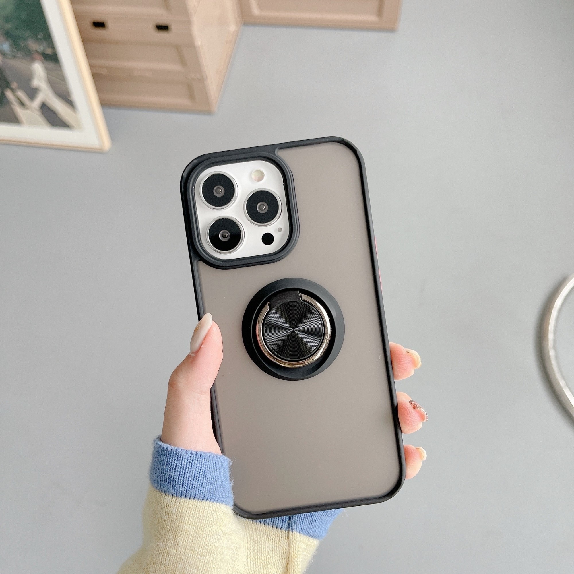 Husa de protectie Flippy compatibila cu Apple iPhone 13 Pro, Defender cu prindere inel, Negru