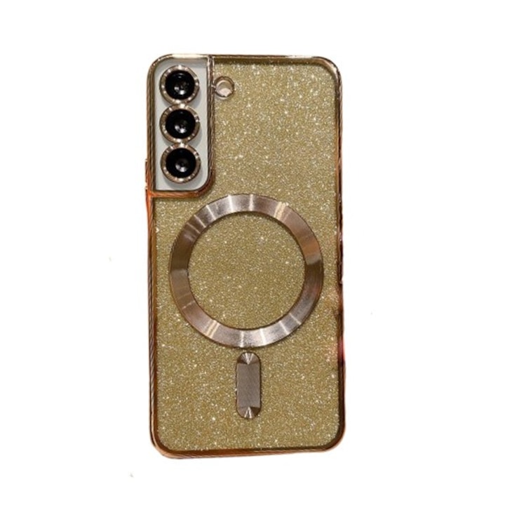 Husa de Protectie 2 in 1, Flippy, Husa pentru Samsung Galaxy S23 Ultra, Glitter Chrome Magsafe, din TPU, Magnetica, cu Protectie Lentila, Auriu