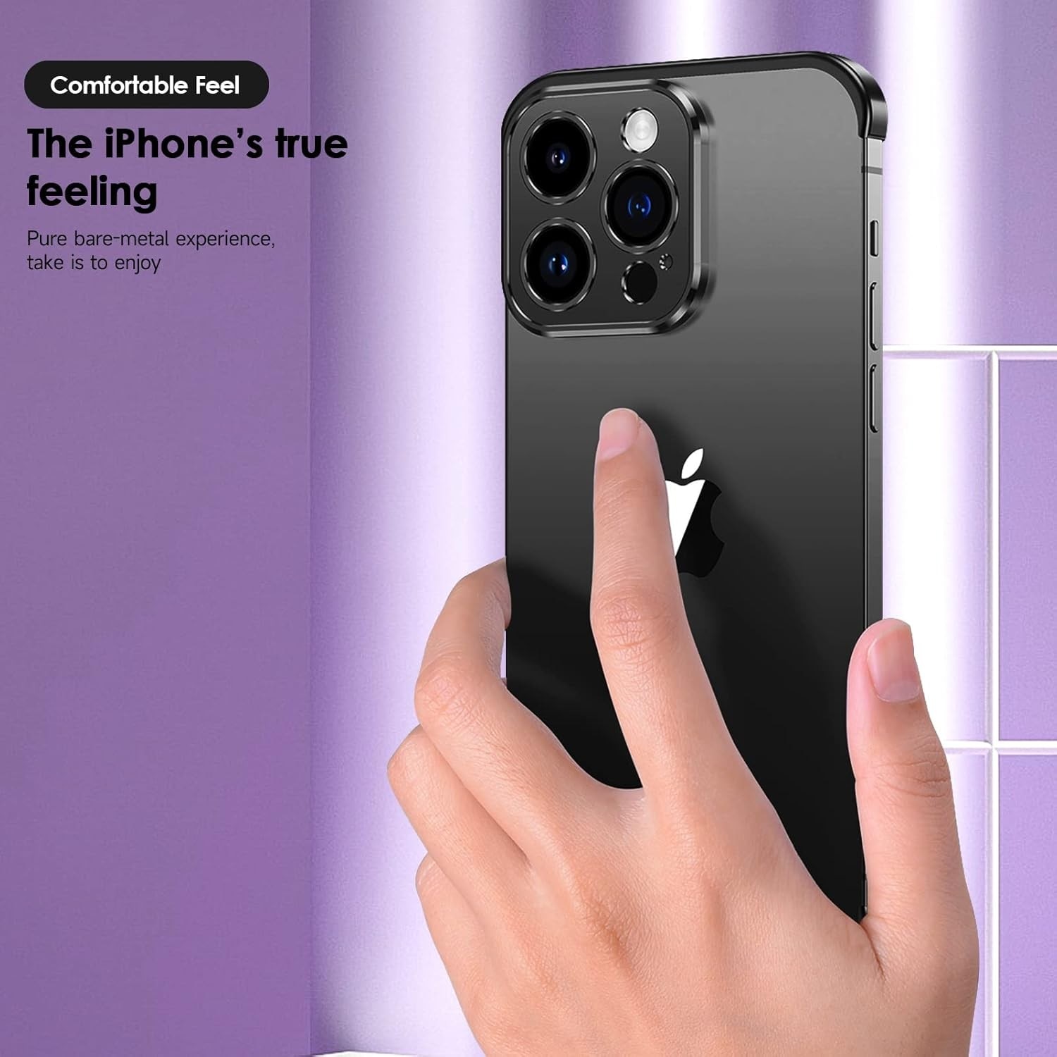 Husa Metalica Edgeless Compatibila cu iPhone 16 Pro, Flippy, Protectie pentru Colturi si Camera, Aliaj Aluminiu, Antisoc, Antizgariere, Negru