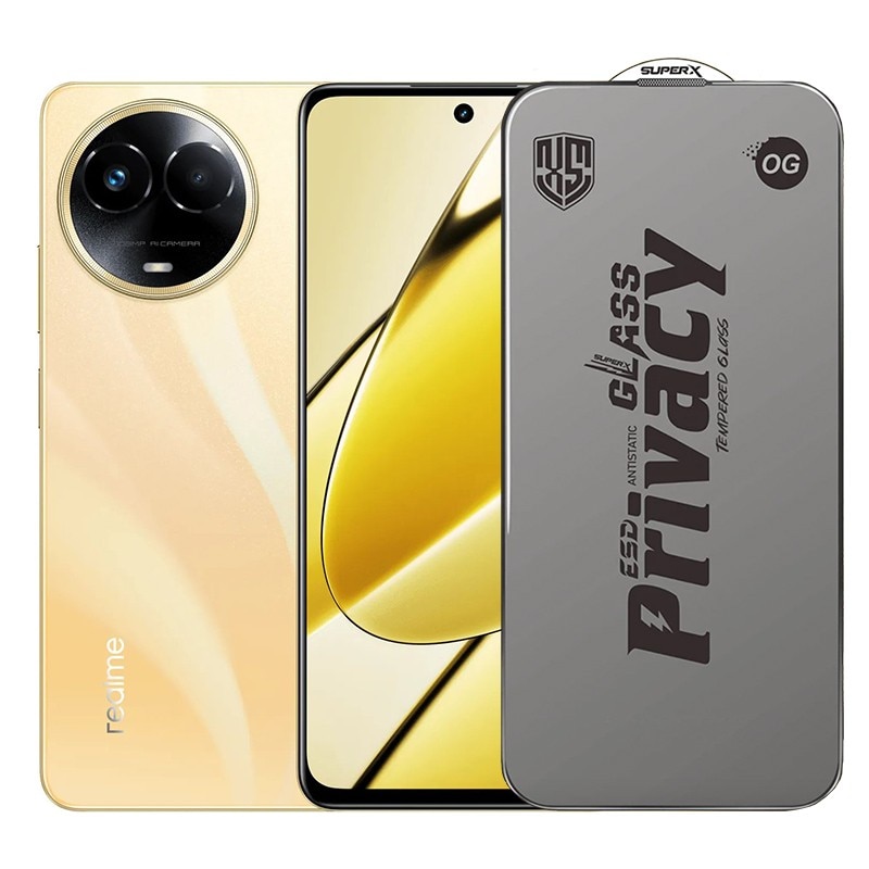 Folie de Protectie pentru Realme 11, Flippy, Sticla Securizata ESD Antistatica, Super-X Privacy OG, Margini Negre, 0.30 mm, Transparent Inchis