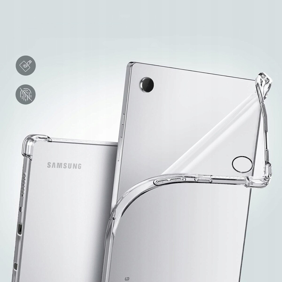 Husa pentru tableta, SUPERO, TPU clear, compatibila cu Samsung Galaxy Tab A9 8 "7" 2023 SM‑X110/SM‑X115, protectie la socuri, montaj usor, acces porturi complet, transparent