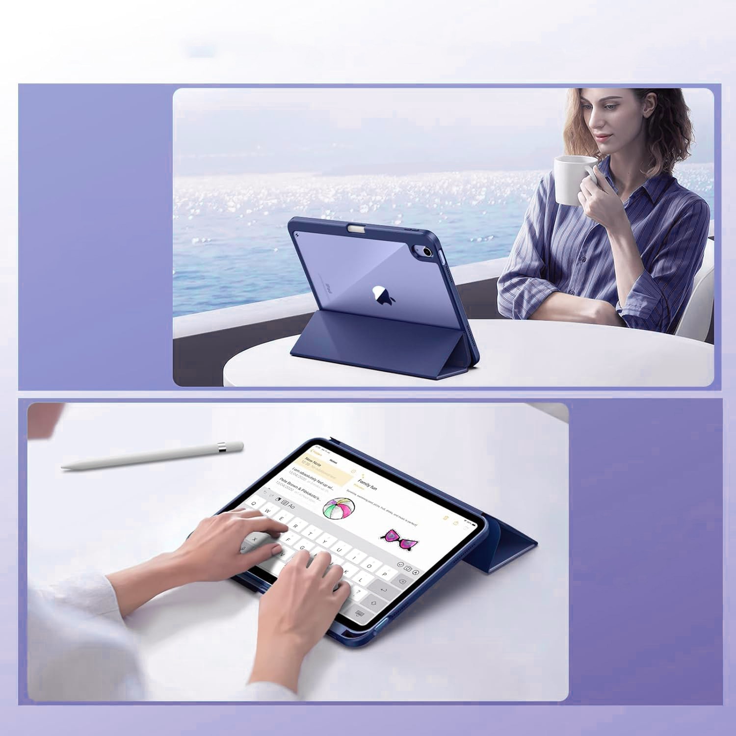 Husa cu clapeta, Supero, compatibila Apple iPad, compatibilitate iPad 11" A16 11‑GEN (2025) si 10.9" 10‑GEN (2022), suport pentru stylus, acces la porturi si functie sleep/wake, protectie completa, negru