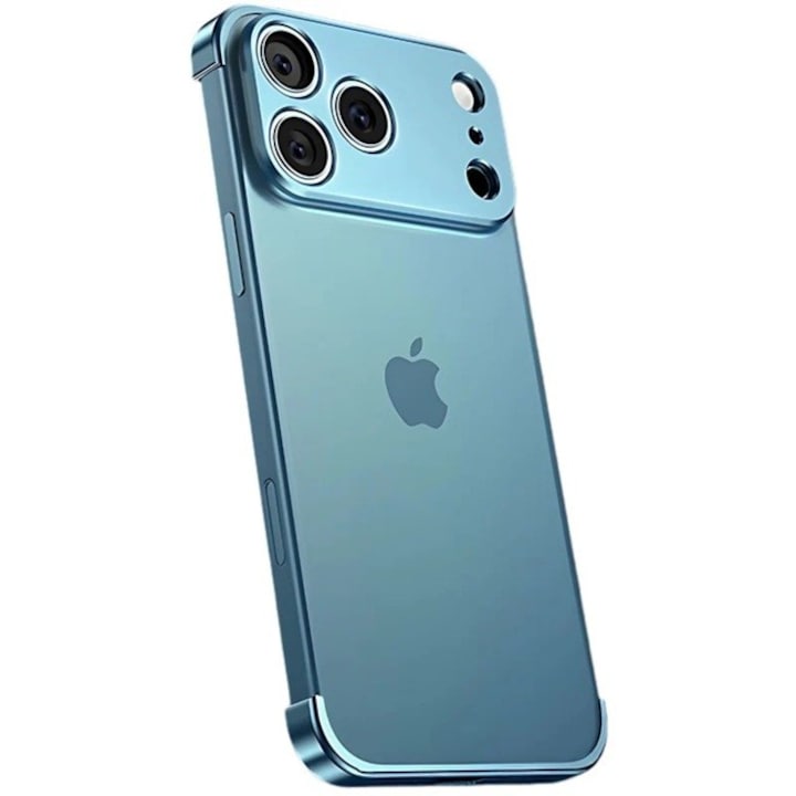 Carcasa de Telefon, Flippy, Compatibila Apple iPhone 17 Pro Max, Fara Rama, doar Colturi si Camera, din Metal, Grosime 0.1 mm, Albastru