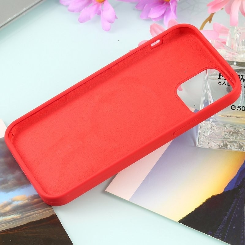 Husa MagSafe liquid large hole magnetic shell pentru Apple iPhone 12/ 12 Pro, Full Cover, Liquid Silicone, Magnetica, Incarcare Wireless, Flippy, Rosu