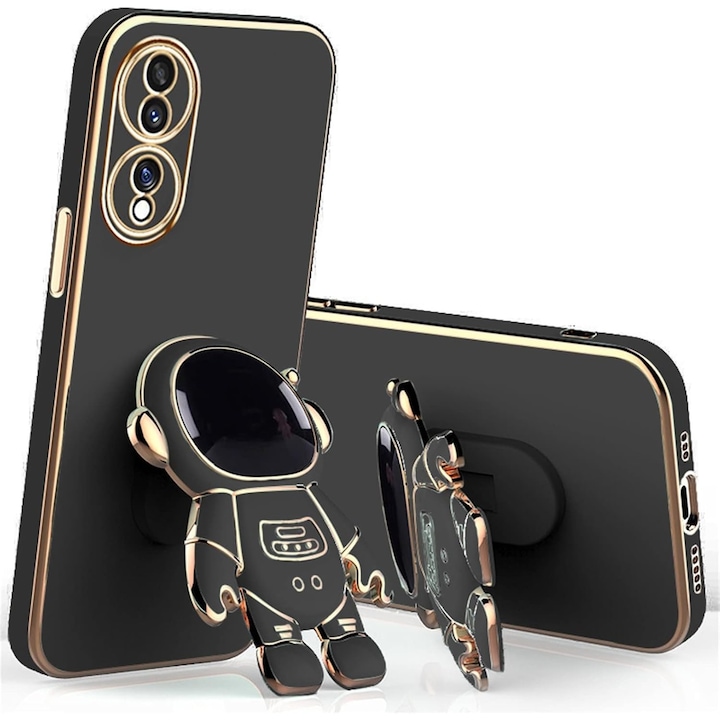 Husa Telefon 2in1, Flippy, Compatibila Huawei P60 Pro, Carcasa TPU cu Suport Inclus Tip Astronaut, Protectie Camere, Negru