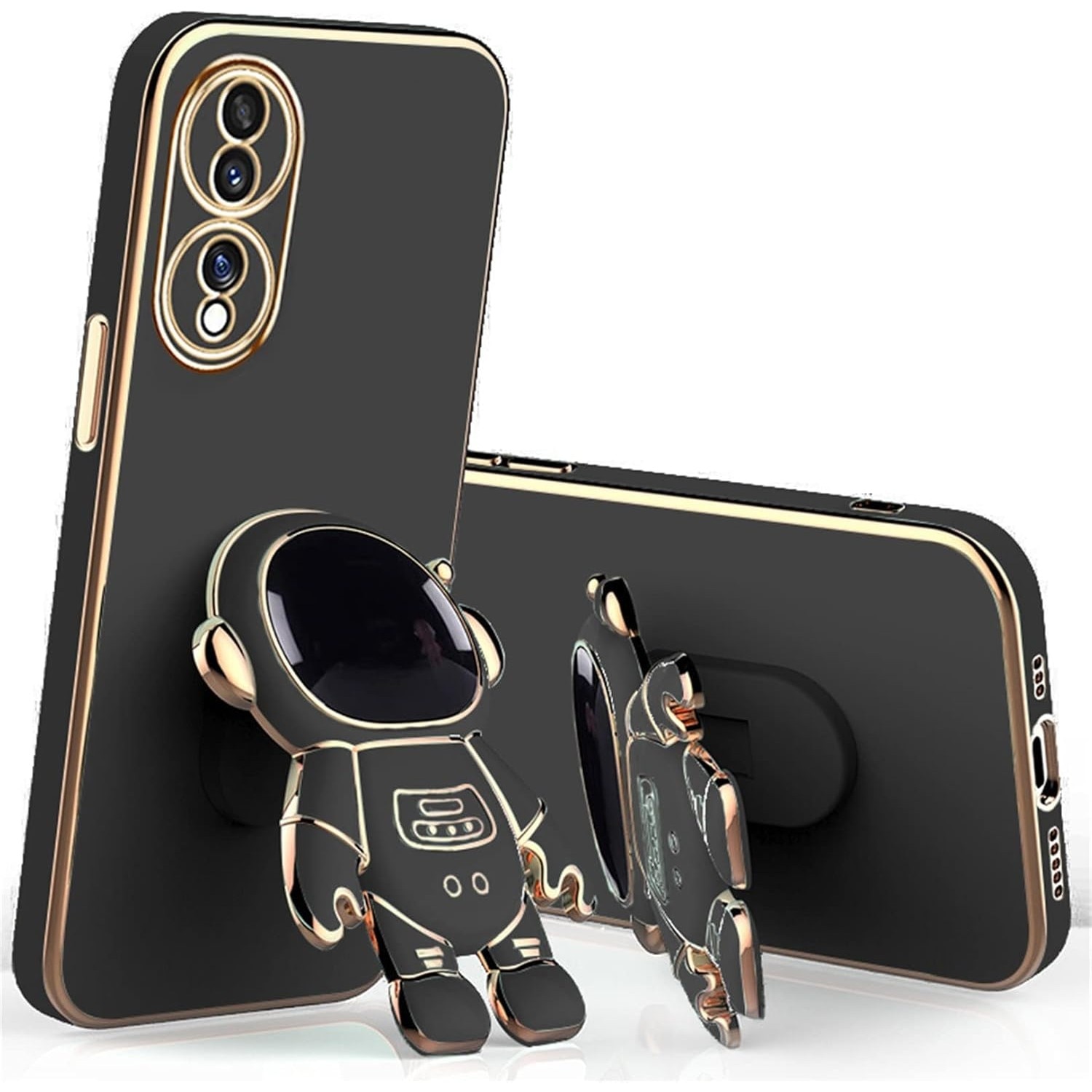 Husa Telefon 2in1, Flippy, Compatibila Huawei P60 Pro, Carcasa TPU cu Suport Inclus Tip Astronaut, Protectie Camere, Negru