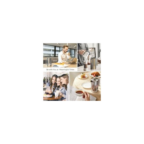 Cafetiera cu piston din otel inoxidabil 304, izolatie dubla, filtru triplu din inox, 1000 ml, otel periat, 18,5 × 9,5 cm