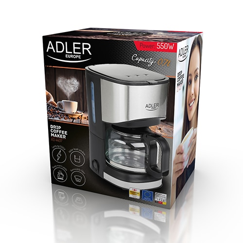 Cafetiera cu filtru Adler AD4407 (G4W16L4DU3), 550 W, carafa 0,7 l, mentinere temperatura, anti-picurare, negru/argintiu