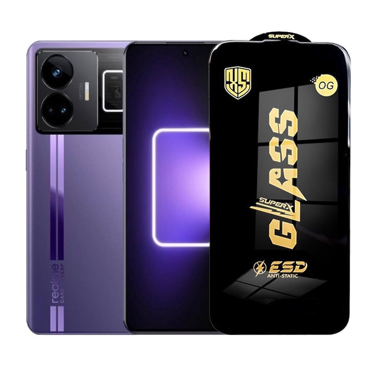 Folie de Protectie pentru Realme GT3, Flippy, Sticla Securizata ESD, Margini Negre, Rezistenta la Zgirieturi, Antistatica, 0.35 mm, Transparenta