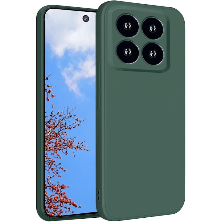 Husa de Protectie, Flippy, pentru Xiaomi 14, Liquid Silicone, cu Microfibra pe Interior, Protectie Antisoc, Compatibil Incarcare Wireless, Verde