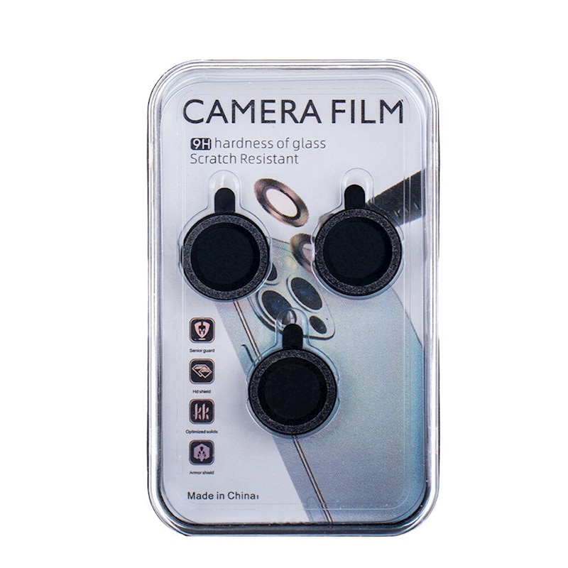Folie sticla pentru protectie camera spate, compatibila iPhone 15 PRO, black glitter