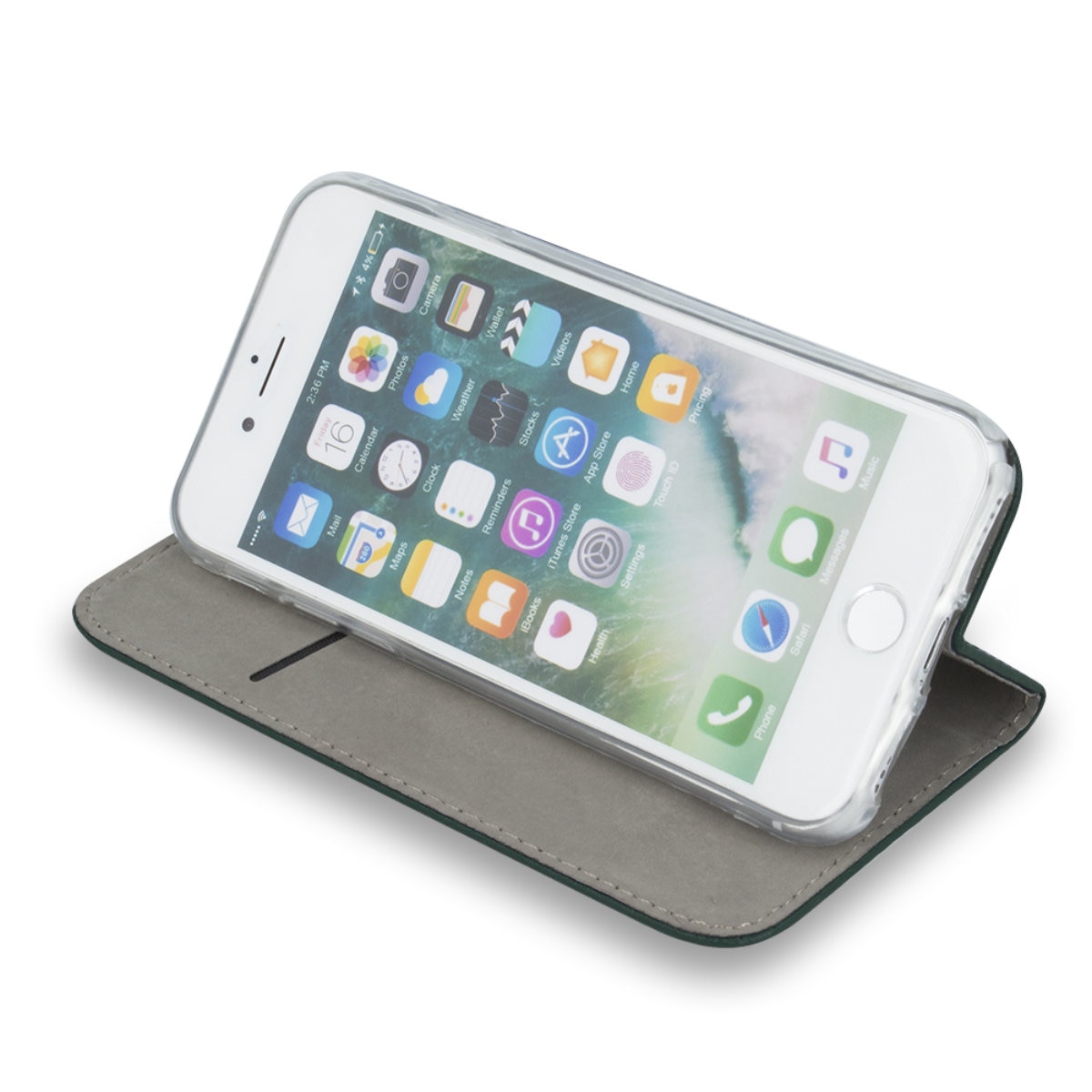 Husa tip carte, compatibila cu Samsung Galaxy A06, premium flip book cu inchidere magnetica si functie stand, buzunar card, verde inchis