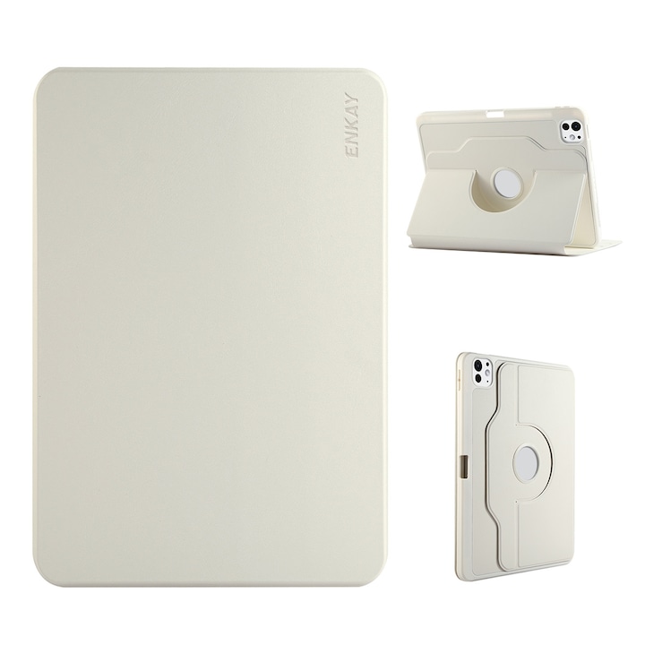 Husa tableta compatibila cu iPad Air 11, Rotatie 360°, Piele TPU, Slot pentru pix, Bej)