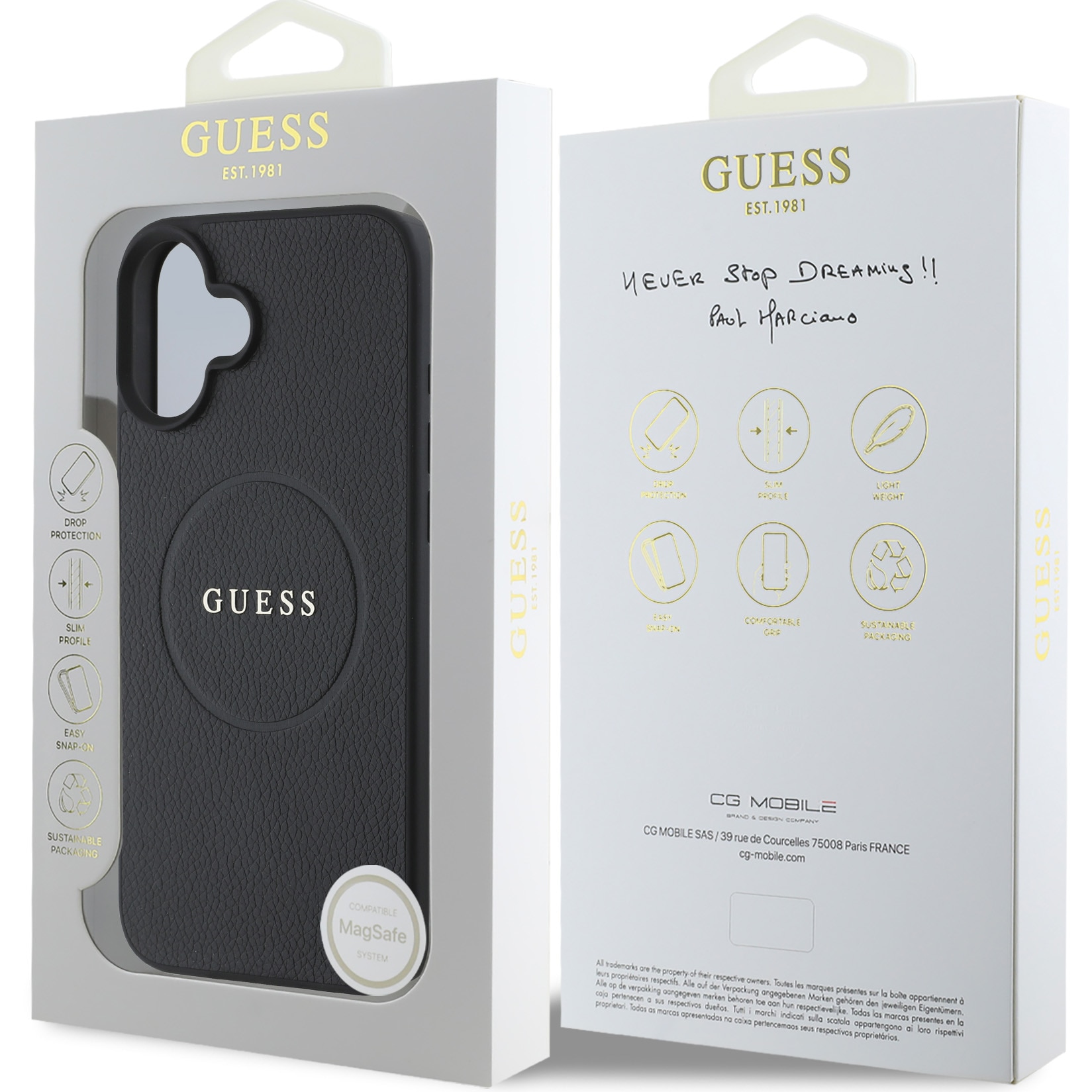 Husa de protectie Guess PU Grained Classic Logo MagSafe pentru iPhone 16, Negru