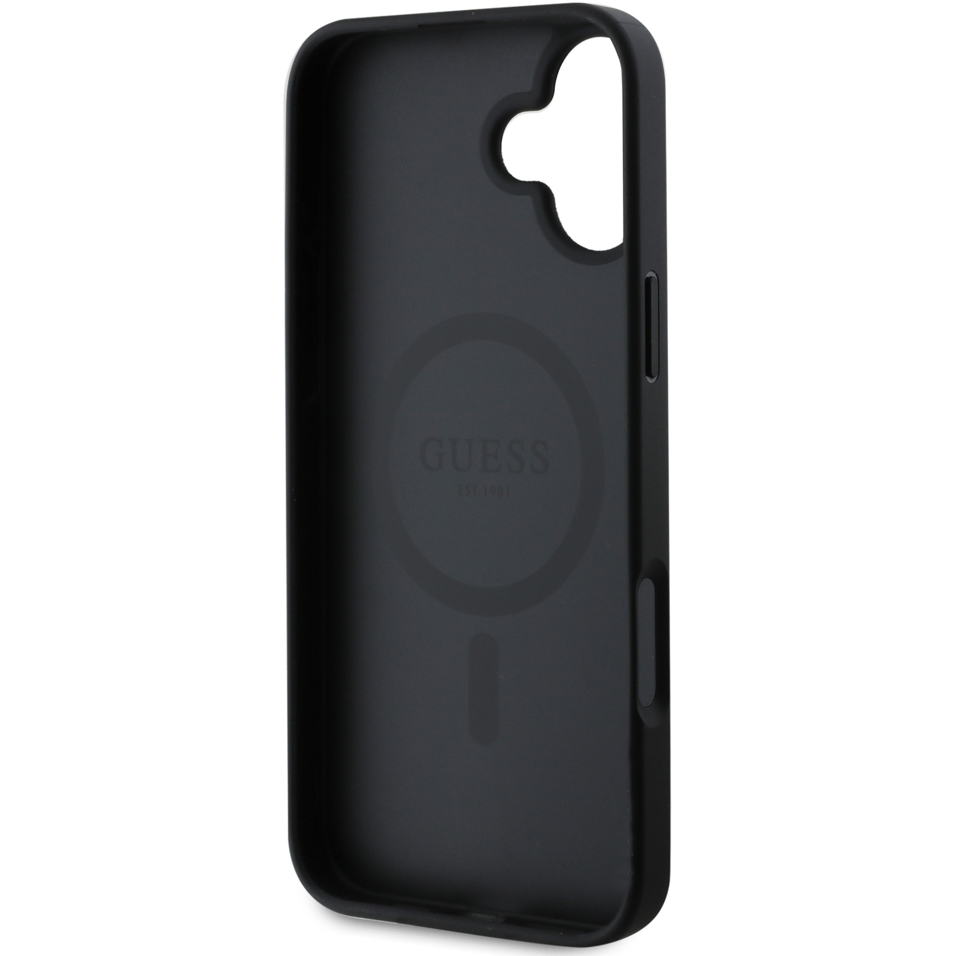 Husa de protectie Guess PU Grained Classic Logo MagSafe pentru iPhone 16, Negru