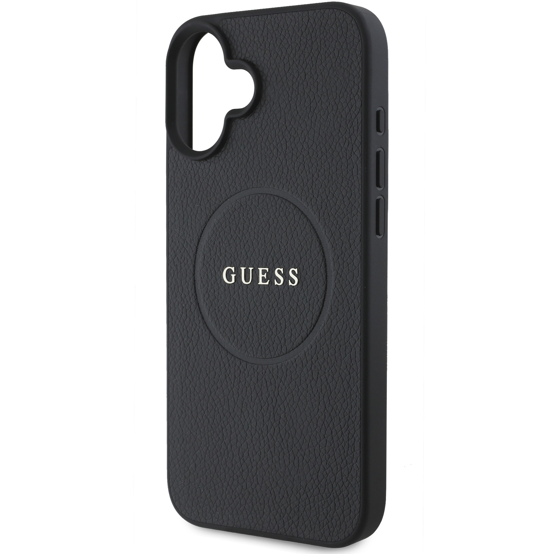Husa de protectie Guess PU Grained Classic Logo MagSafe pentru iPhone 16, Negru