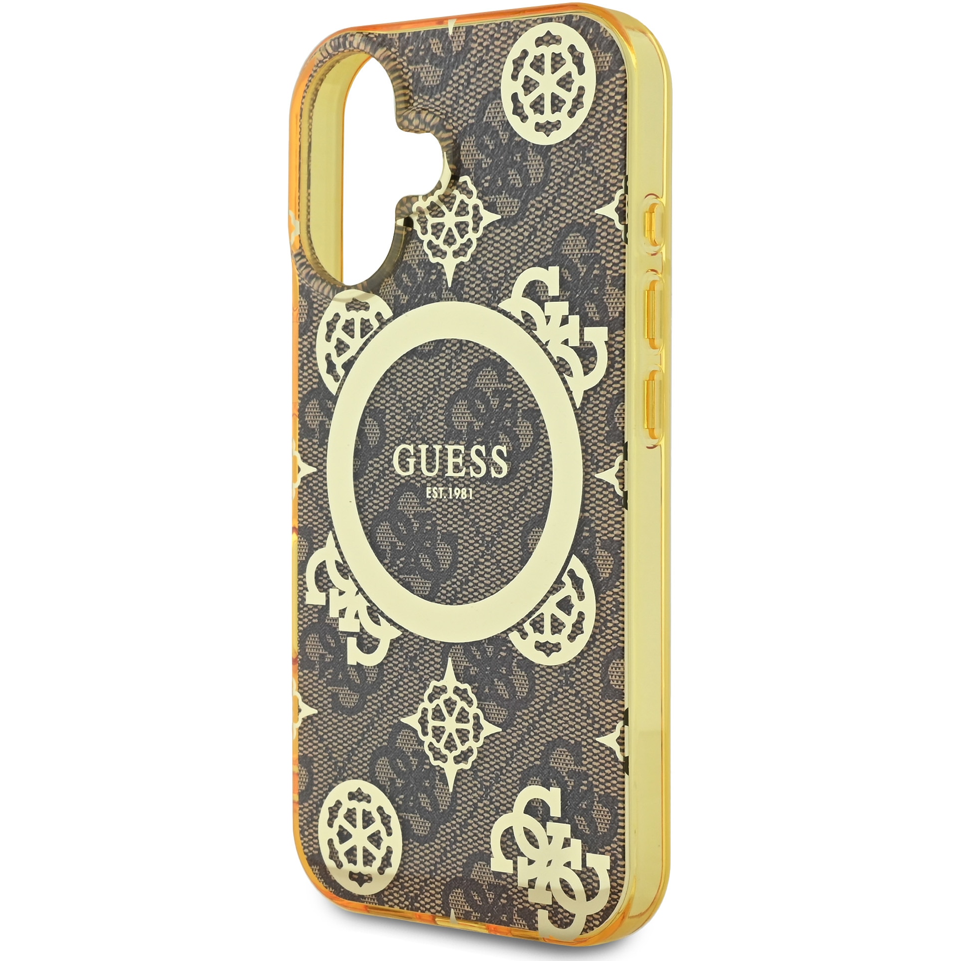 Husa de protectie Guess IML 4G Peony MagSafe pentru iPhone 16, Maro