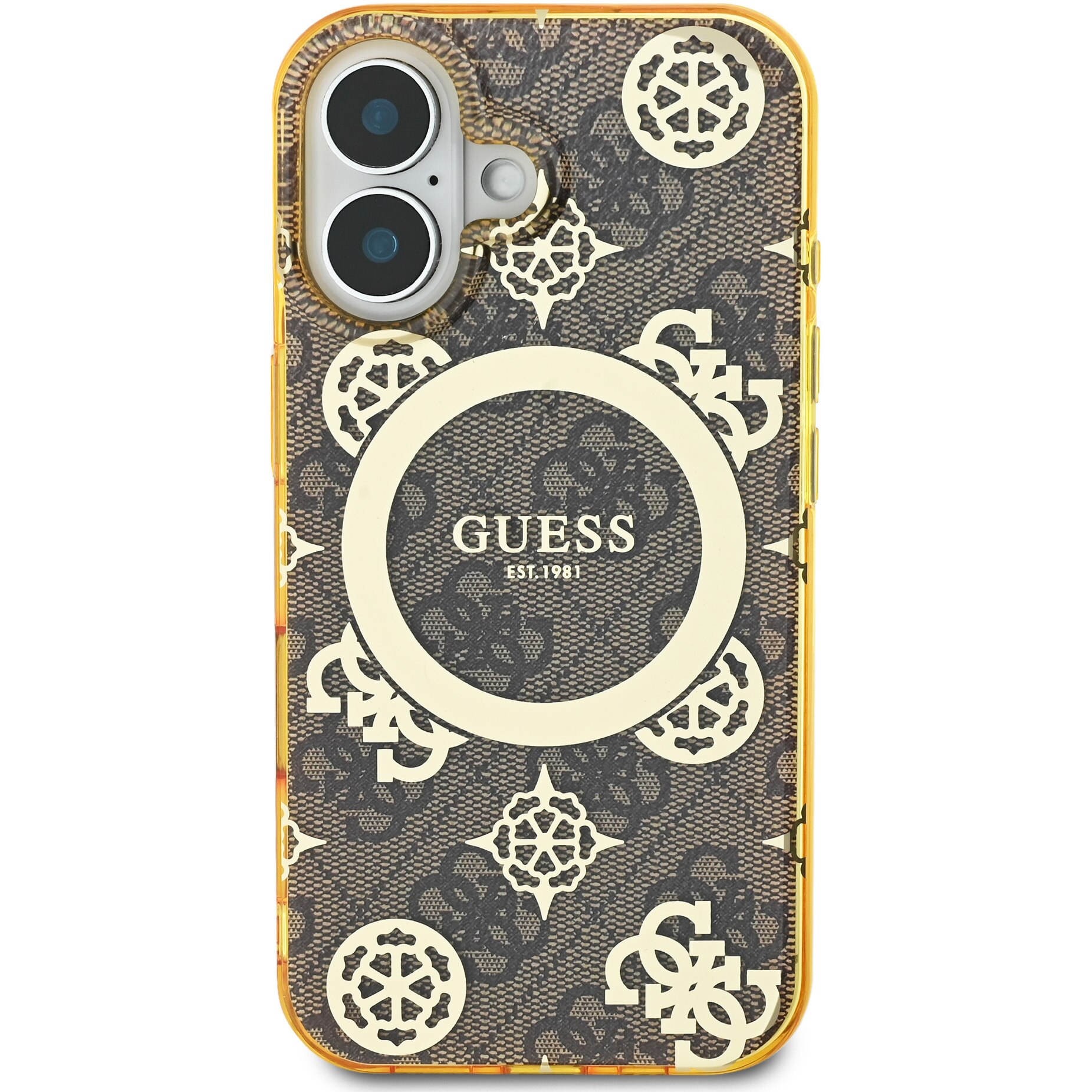 Husa de protectie Guess IML 4G Peony MagSafe pentru iPhone 16, Maro