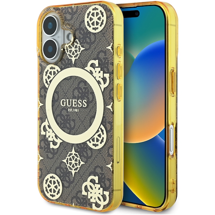 Husa de protectie Guess IML 4G Peony MagSafe pentru iPhone 16, Maro