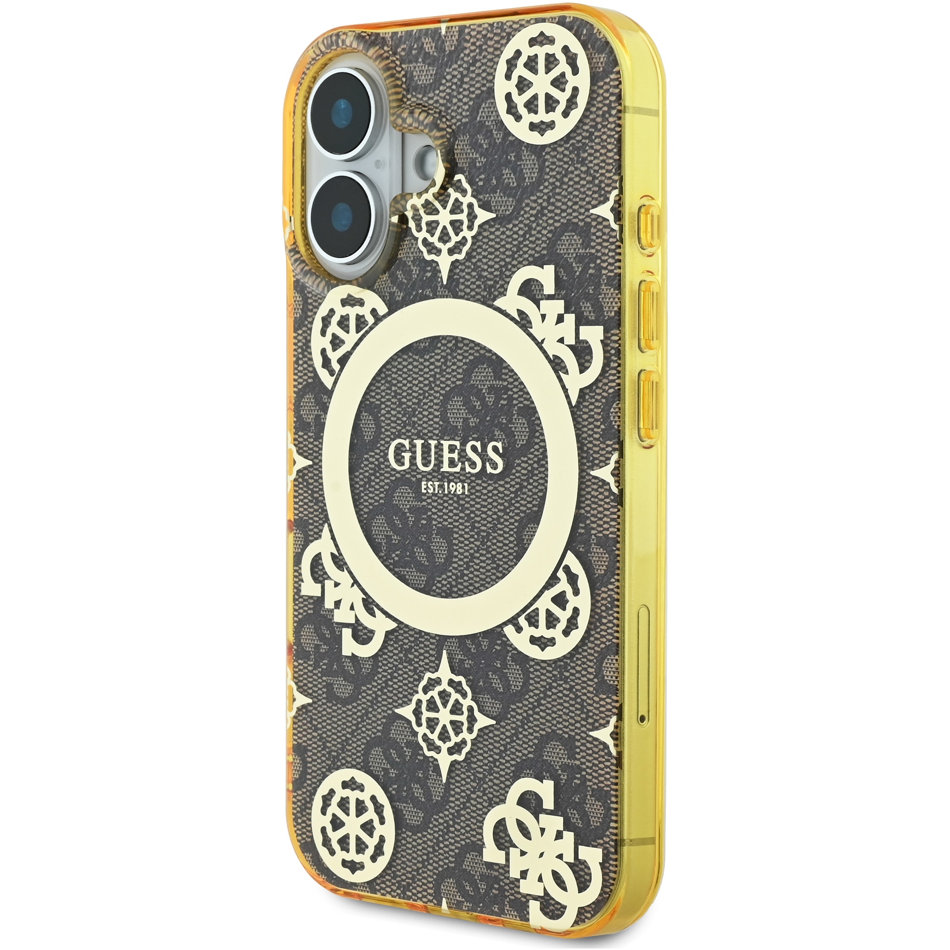 Husa de protectie Guess IML 4G Peony MagSafe pentru iPhone 16, Maro