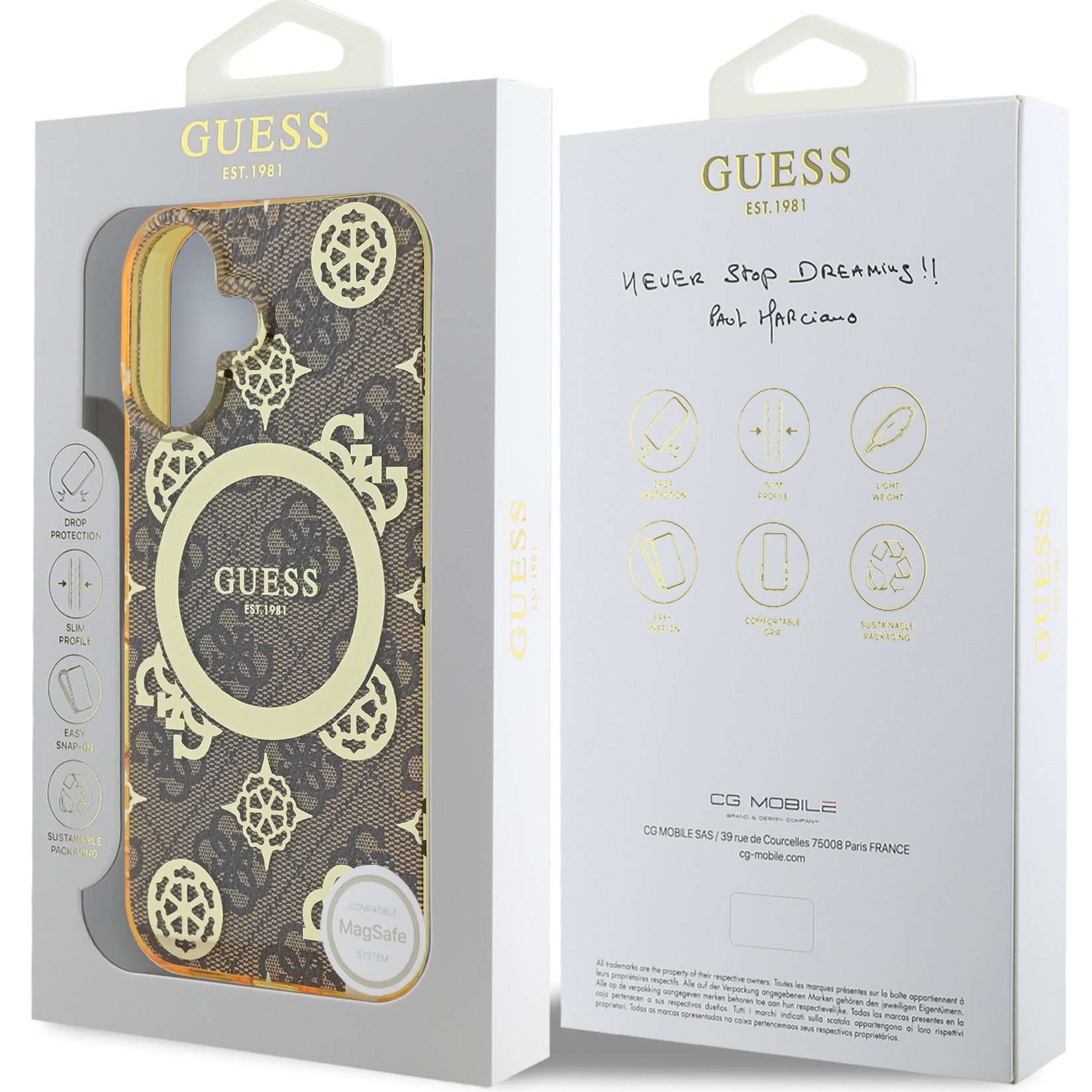 Husa de protectie Guess IML 4G Peony MagSafe pentru iPhone 16, Maro