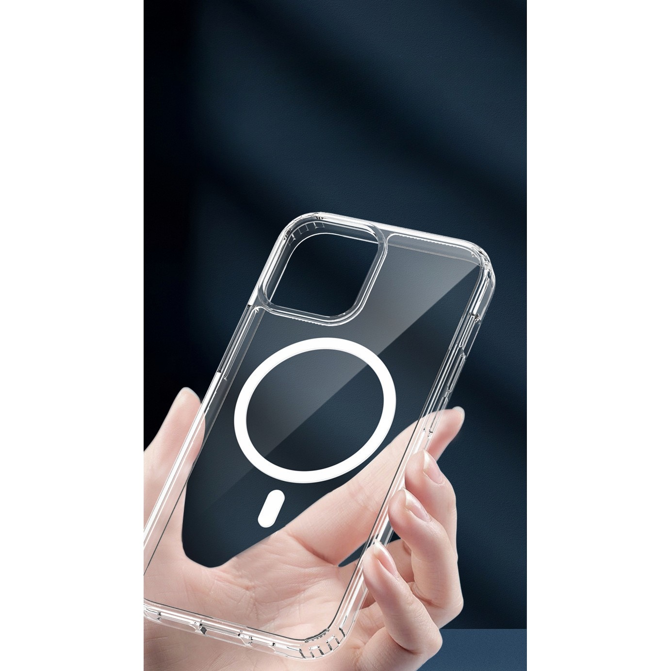 Husa protectie Flippy pentru iPhone 14 Pro Mag Safe, 2 in 1 incarcare si magnet, Silicon si Acril, Transparenta