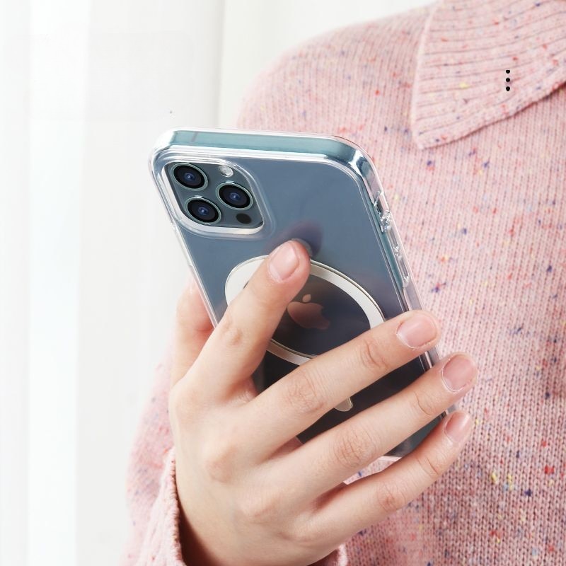 Husa protectie Flippy pentru iPhone 14 Pro Mag Safe, 2 in 1 incarcare si magnet, Silicon si Acril, Transparenta