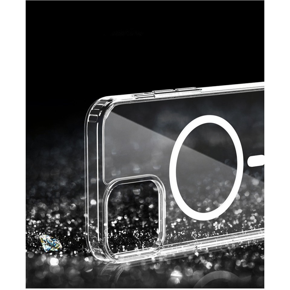 Husa protectie Flippy pentru iPhone 14 Pro Mag Safe, 2 in 1 incarcare si magnet, Silicon si Acril, Transparenta