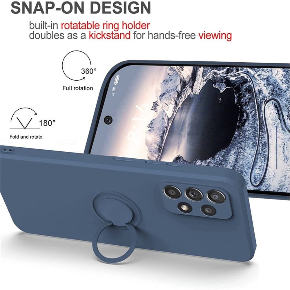 Husa Silicone Ring, pentru Samsung Galaxy A22 5G, inel rotativ, stand si grip, microfibra, Albastru Inchis