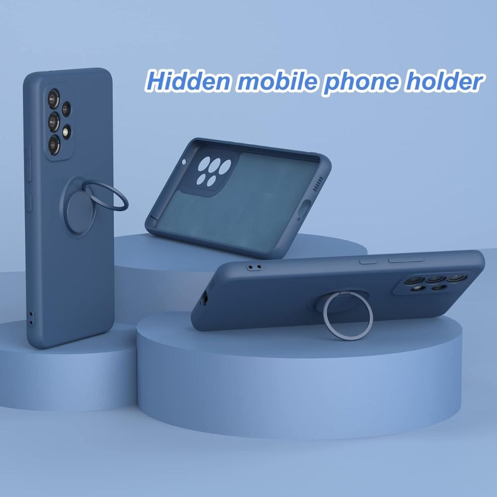 Husa Silicone Ring, pentru Samsung Galaxy A22 5G, inel rotativ, stand si grip, microfibra, Albastru Inchis
