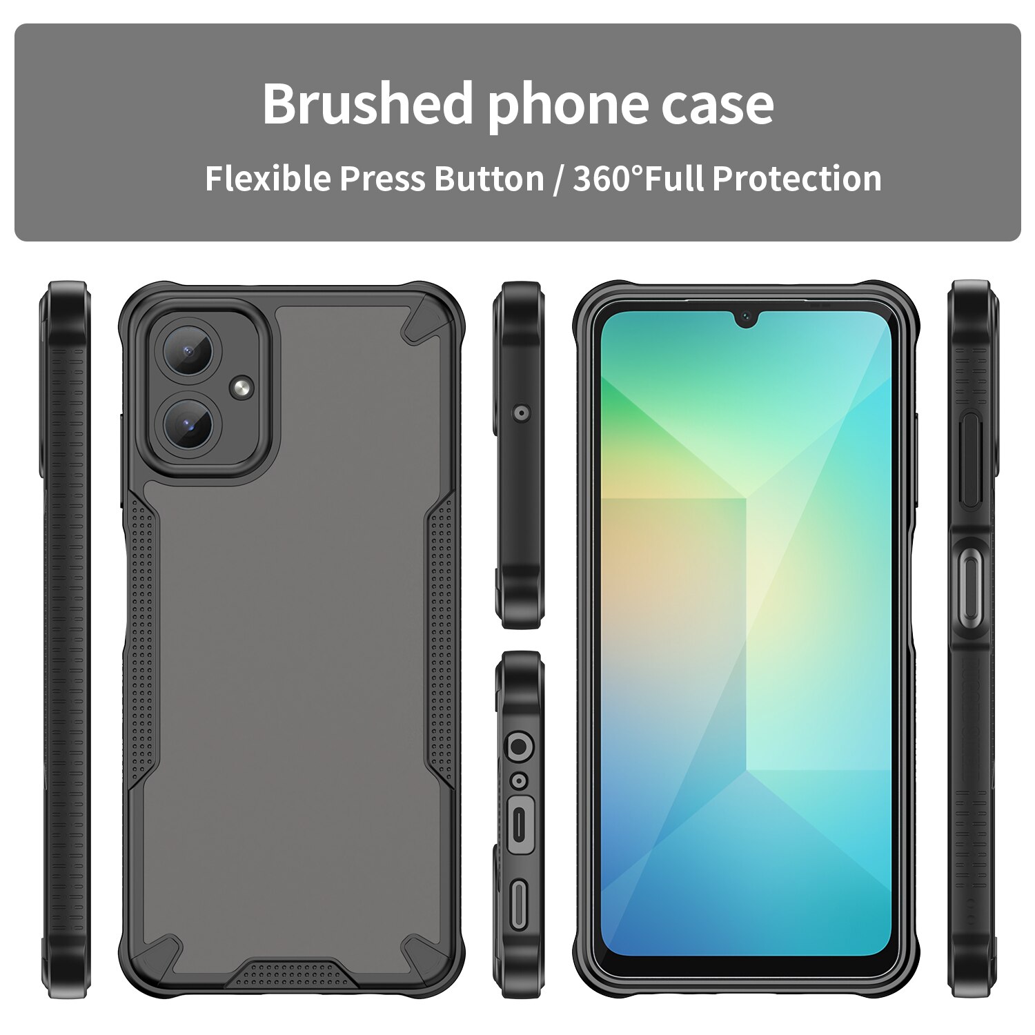 Husa telefon, pentru Samsung Galaxy A06 4G Armor of Brushed Comfortable Oil Waterproof TPU+PC Soft Semi-translucentmatte Feel, Negru | Transparent