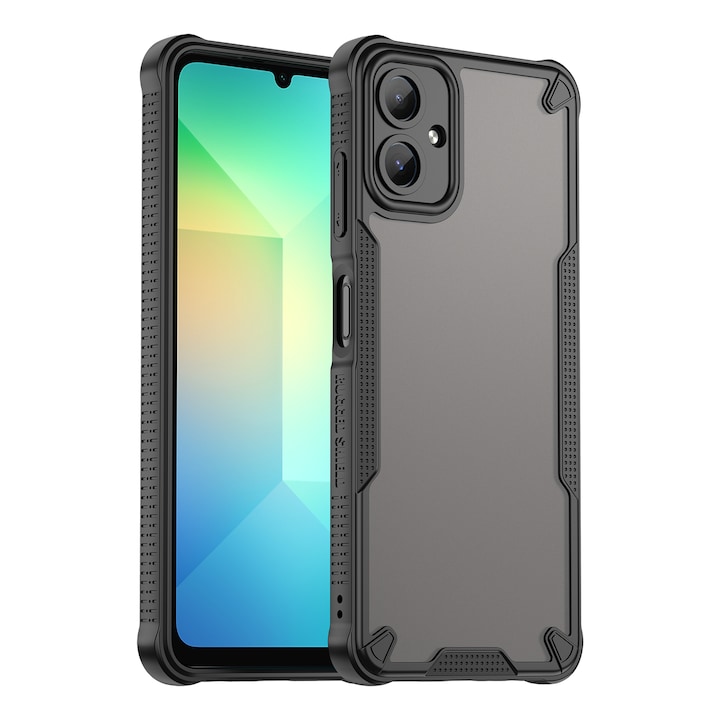 Husa telefon, pentru Samsung Galaxy A06 4G Armor of Brushed Comfortable Oil Waterproof TPU+PC Soft Semi-translucentmatte Feel, Negru | Transparent