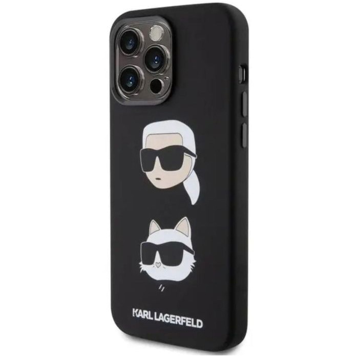Husa de protectie Cover Karl Lagerfeld Liquid Silicone Karl and Choupette Heads pentru iPhone 15 Pro, Negru