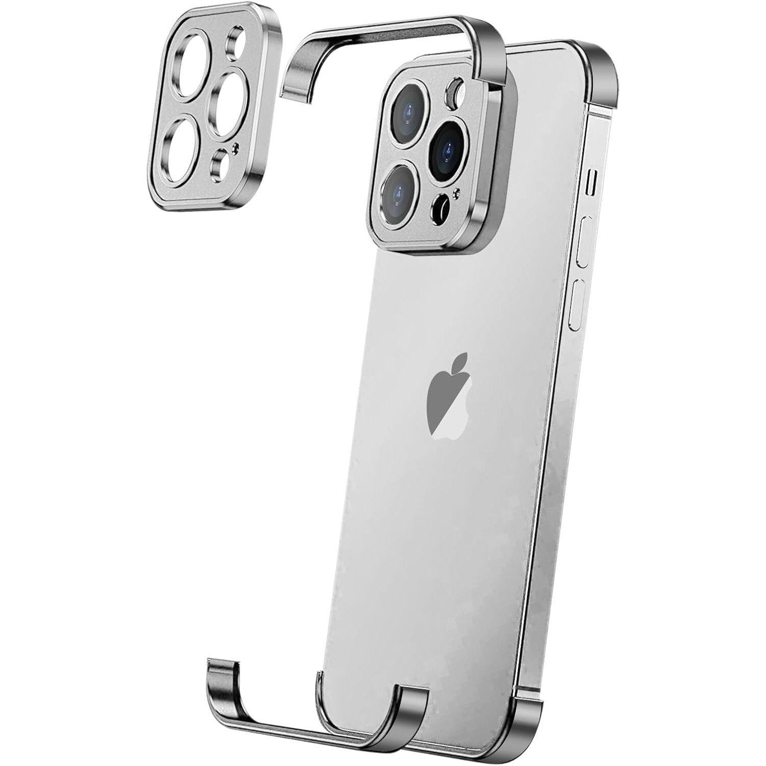Husa Metalica Edgeless Compatibila cu iPhone 16 Pro, Flippy, Protectie pentru Colturi si Camera, Aliaj Aluminiu, Antisoc, Antizgariere, Argintiu Titan