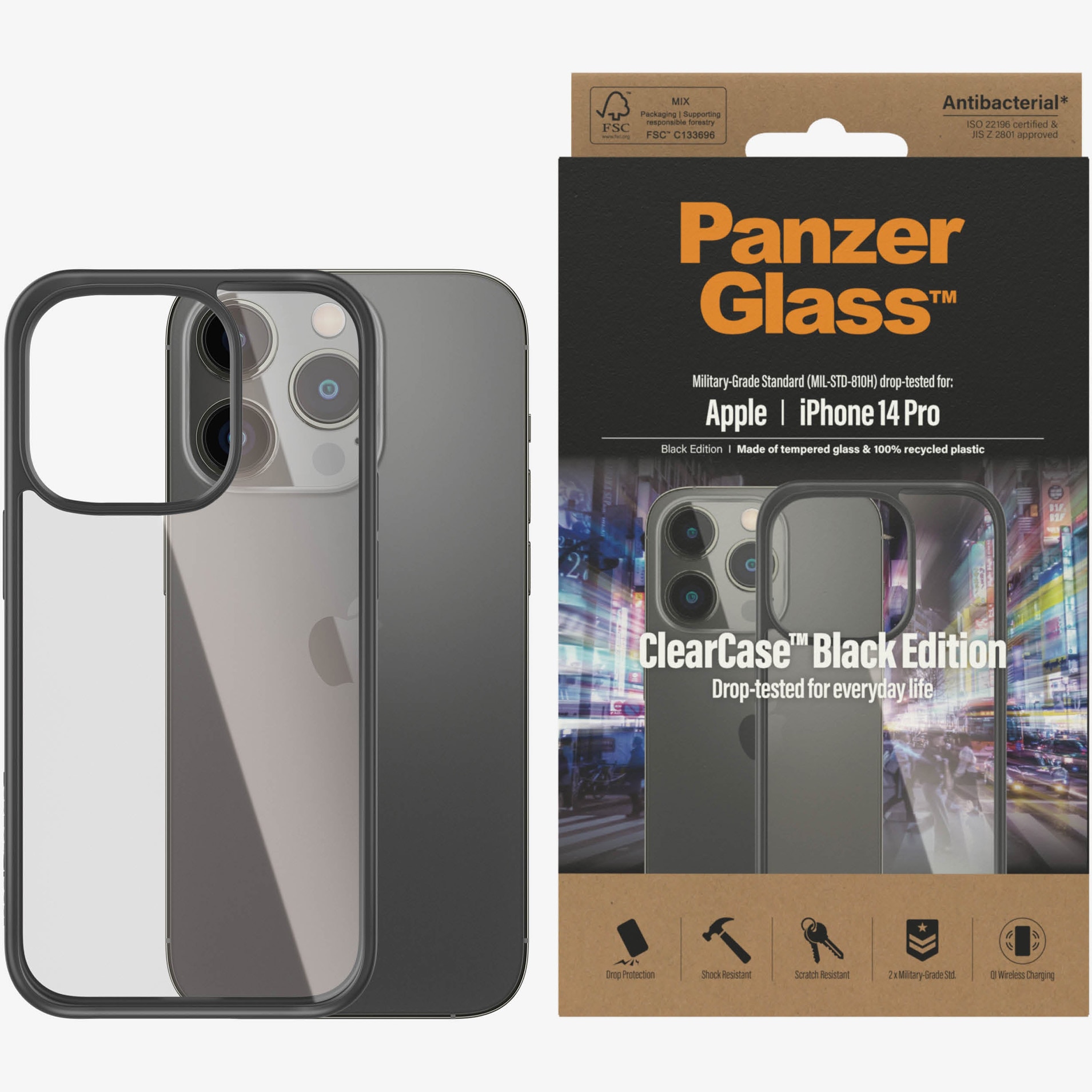 Husa de protectie PanzerGlass pentru Apple iPhone 14 Pro, rama Neagra