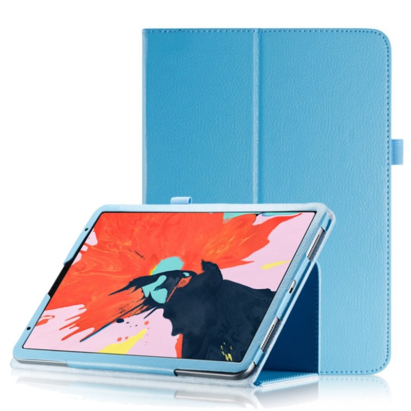 Husa pentru iPad Pro 11 (2018), albastra, piele ecologica, cu suport, textura Litchi