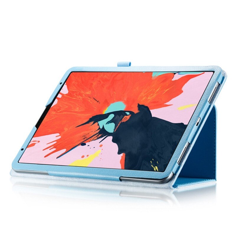 Husa pentru iPad Pro 11 (2018), albastra, piele ecologica, cu suport, textura Litchi