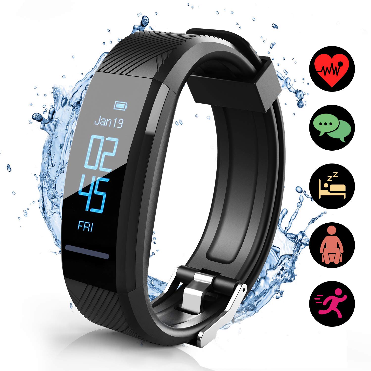 Bratara fitness Elegiant C11, HR, IP67, Silicon, Black