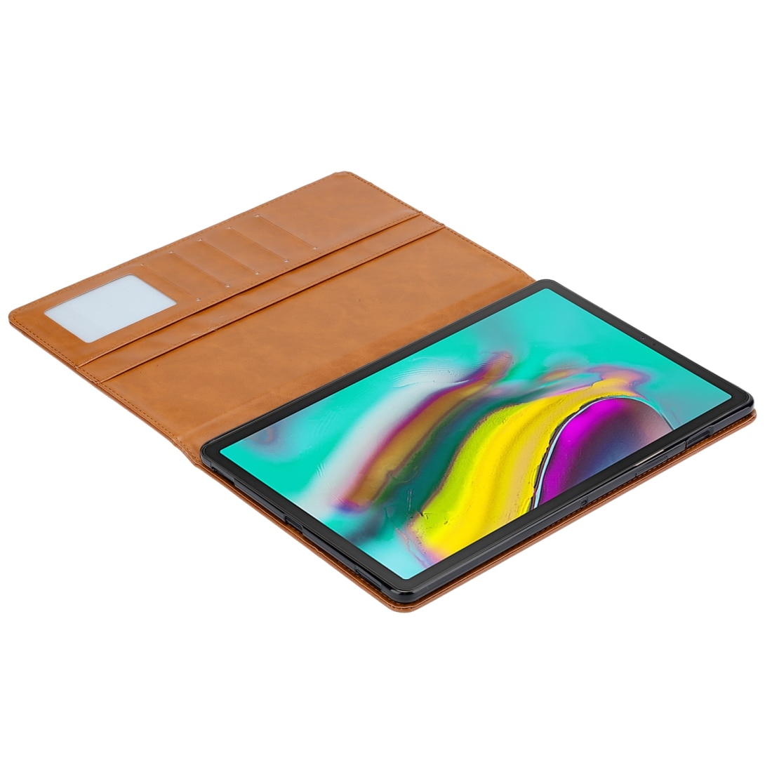 Husa tableta pentru Galaxy Tab A 10.1 2019 T515 / T510, textura piele, deschidere orizontala, cu rama foto, suport, sloturi pentru carduri, portofel, maro