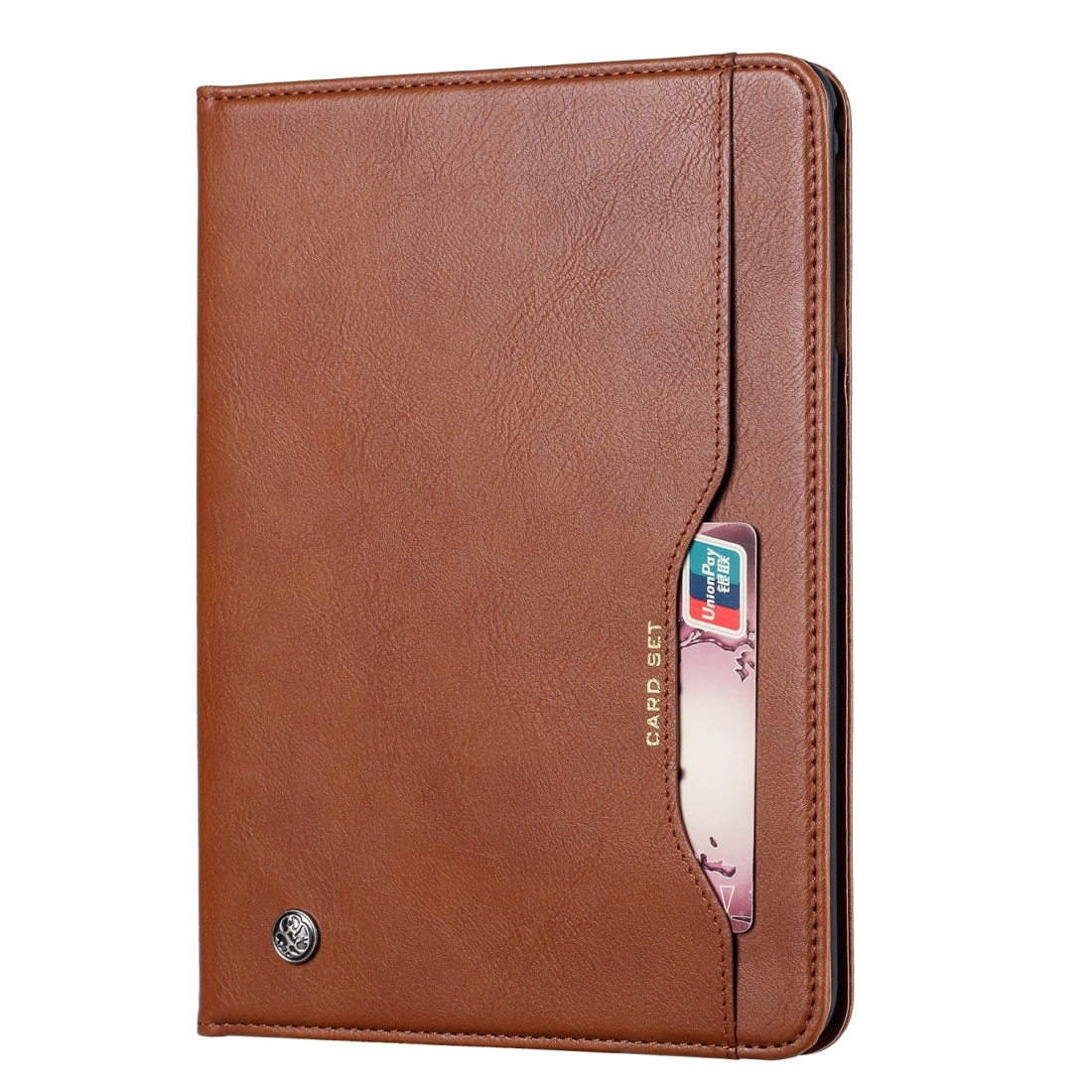 Husa tableta pentru Galaxy Tab A 10.1 2019 T515 / T510, textura piele, deschidere orizontala, cu rama foto, suport, sloturi pentru carduri, portofel, maro