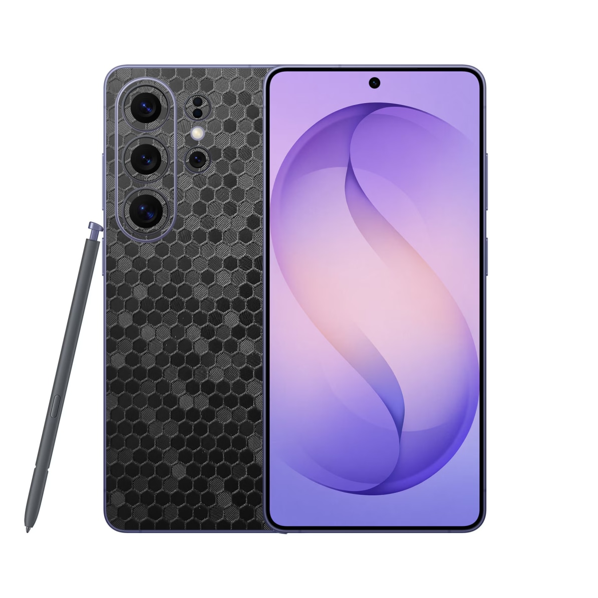 Folie iSkinz pentru Samsung Galaxy S26 Ultra - Honeycomb Negru Black, Split Cut, Skin Adeziv Cover, Protectie pentru Carcasa Spate si Laterale