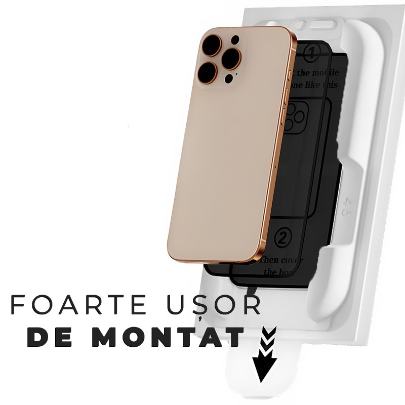 Folie Sticla Privacy pentru iPhone 16 Pro cu aplicator Daden MagicBox, Full Cover, Protectie Profesionala, Ultra Rezistenta, Calitate Premium, Margini negre