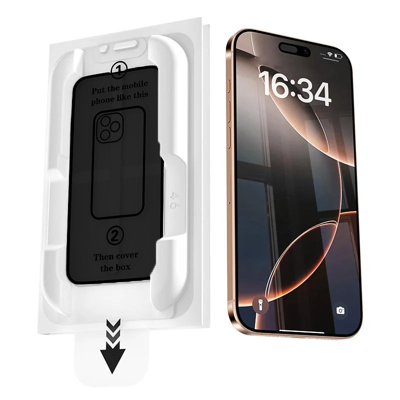 Folie Sticla Privacy pentru iPhone 16 Pro cu aplicator Daden MagicBox, Full Cover, Protectie Profesionala, Ultra Rezistenta, Calitate Premium, Margini negre