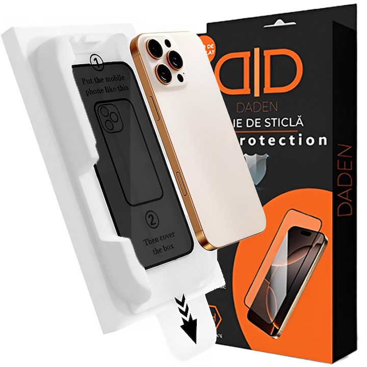 Folie Sticla Privacy pentru iPhone 16 Pro cu aplicator Daden MagicBox, Full Cover, Protectie Profesionala, Ultra Rezistenta, Calitate Premium, Margini negre