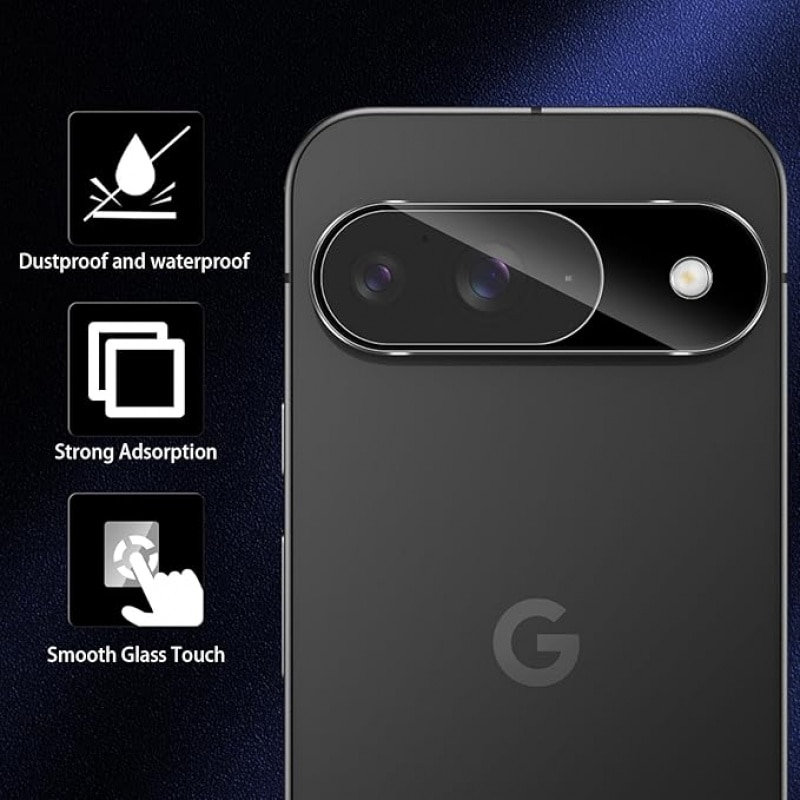 Folie sticla calita 9H pentru lentila camera Google Pixel 9, pachet 2 buc, HD transparent fara bule, negru, rezistenta la zgarieturi, instalare precisa