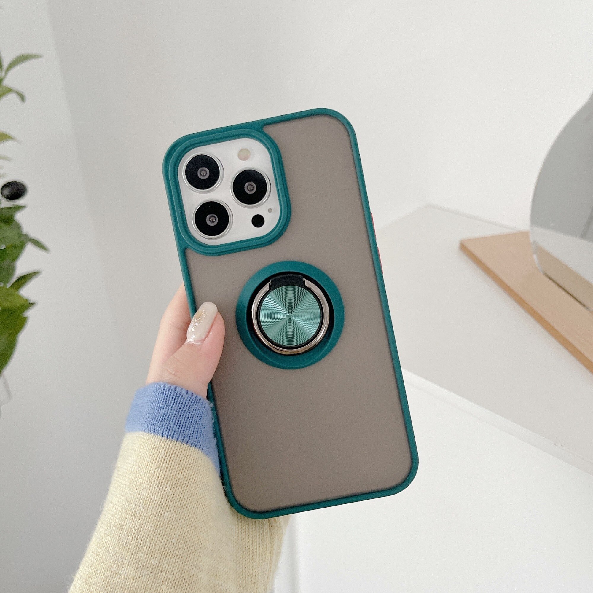 Husa de protectie Flippy compatibila cu Apple iPhone 13 Pro, Defender cu prindere inel, Verde