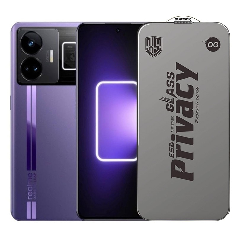 Folie de Protectie pentru Realme GT3, Flippy, Sticla Securizata ESD Antistatica, Super-X Privacy OG, Margini Negre, 0.30 mm, Transparent Inchis